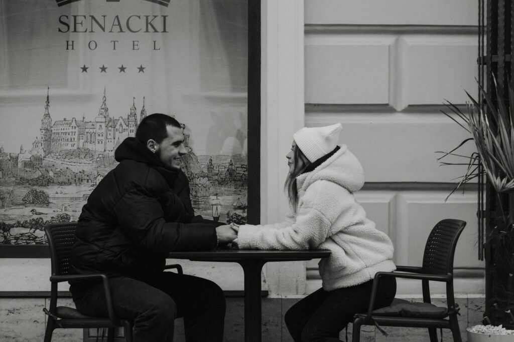 A man and a woman sitting at a table