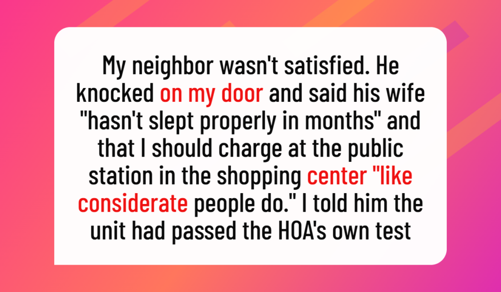 Neighbor Gets Fed Up With Man Charging His Electric Car at Night, Decides to Take Action